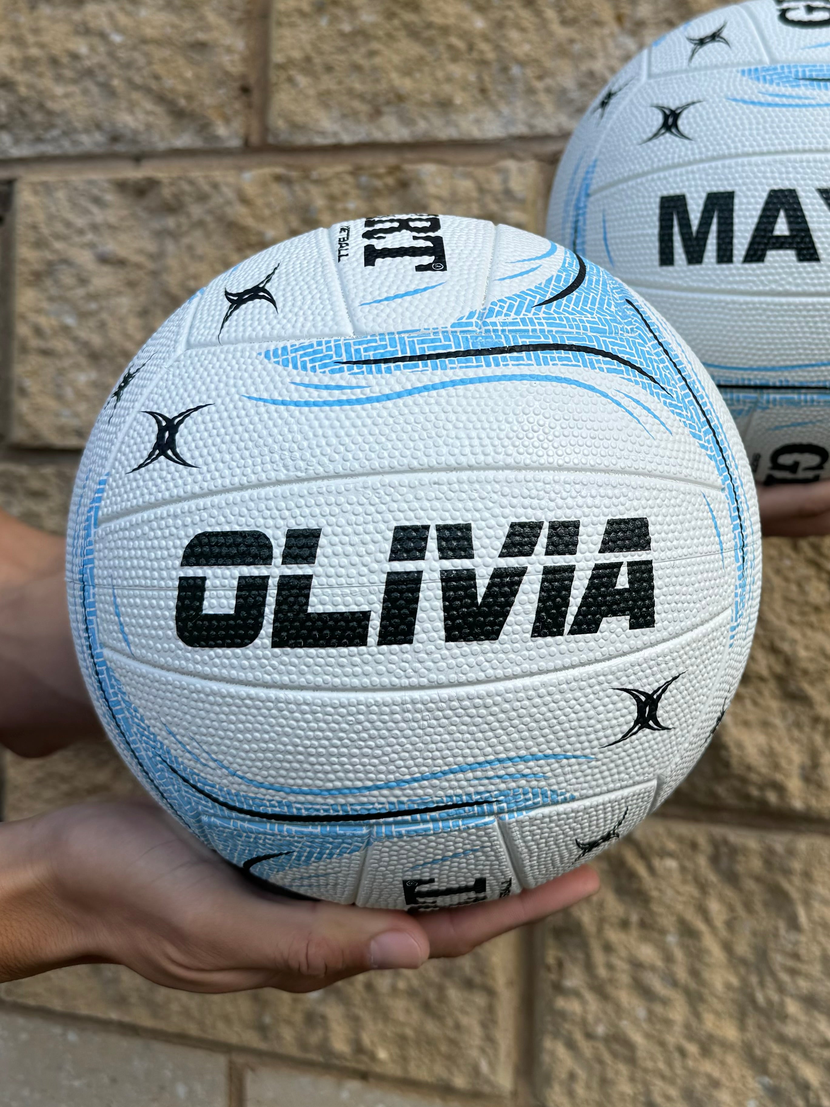 Personalised Gilbert Phoenix Netball White and Blue (SIZE 4, 5)