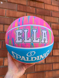 Load image into Gallery viewer, Personalised Spalding Rubber Basketball Pink Marble (Size 5, 6)
