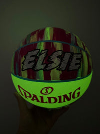 Load image into Gallery viewer, Personalised Spalding Pink Multi Marble Glow Rubber Basketball (Size 5, 6)
