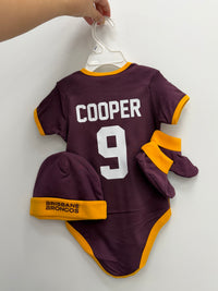 Load image into Gallery viewer, Personalised Brisbane Broncos NRL Lullaby 3pc Baby Gift Set
