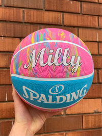 Load image into Gallery viewer, Personalised Spalding Rubber Basketball Pink Marble (Size 5, 6)
