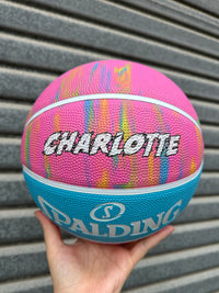 Load image into Gallery viewer, Personalised Spalding Rubber Basketball Pink Marble (Size 5, 6)
