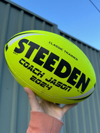 Load image into Gallery viewer, Personalised Yellow Steeden Rugby League Balls (Size 5)
