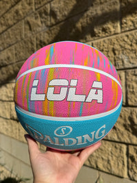 Load image into Gallery viewer, Personalised Basketball Starter Pack Bundle (Spalding Pink Marble Ball + Sports Bag + Ball Pump)
