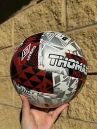 Load image into Gallery viewer, Personalised White/Red Umbro Neo Swerve Soccer Ball (SIZE 3, 4, 5)
