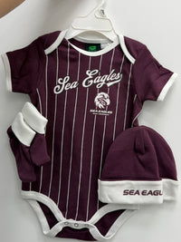 Load image into Gallery viewer, Personalised Manly Sea Eagles NRL Lullaby 3pc Baby Gift Set
