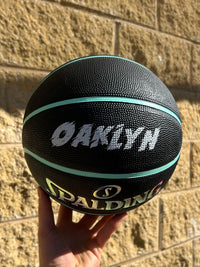 Load image into Gallery viewer, Personalised Spalding Rubber Black/Mint Highlight Foil Basketball (Size 5, 6)
