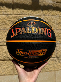 Load image into Gallery viewer, Personalised Spalding Rubber Black/Orange Highlight Foil Basketball (Size 6, 7)
