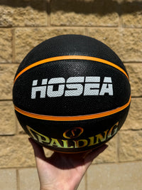 Load image into Gallery viewer, Personalised Spalding Rubber Black/Orange Highlight Foil Basketball (Size 6, 7)
