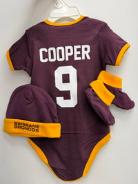 Load image into Gallery viewer, Personalised Brisbane Broncos NRL Lullaby 3pc Baby Gift Set
