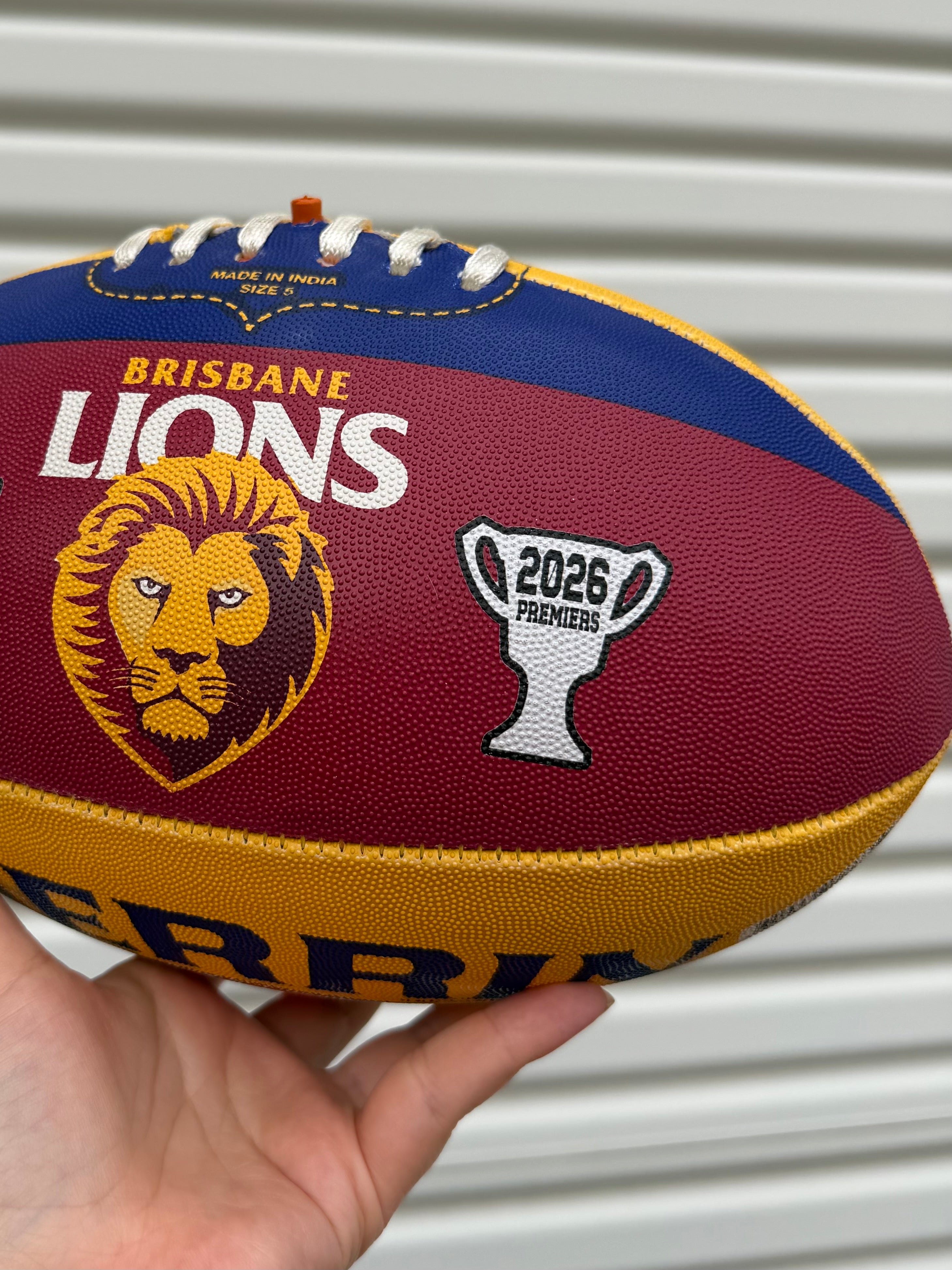 Personalised AFL Official Brisbane Lions Premiers 2026 Club Football (Size 5)