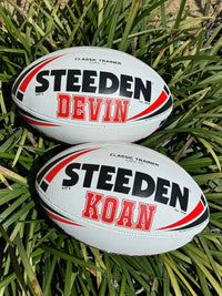 Load image into Gallery viewer, Personalised White &amp; Red Steeden Rugby League (size 5)
