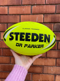 Load image into Gallery viewer, Personalised Yellow Steeden Rugby League Balls (Size 5)
