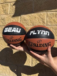 Load image into Gallery viewer, Personalised Spalding Composite Leather Black/Orange TF-250 Basketball (Size 5, 6, 7)
