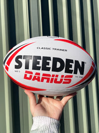 Load image into Gallery viewer, Personalised White &amp; Red Steeden Rugby League (size 5)
