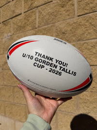 Load image into Gallery viewer, Personalised White &amp; Red Steeden Rugby League (size 5) - 4 day dispatch
