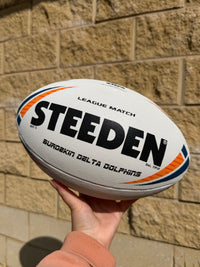 Load image into Gallery viewer, Personalised 2027 Match Rugby League White/Navy/Orange Steeden (size 5)
