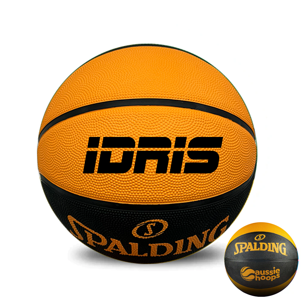 Personalised Spalding Aussie Hoops Black & Orange Basketball (Size 4, 5)