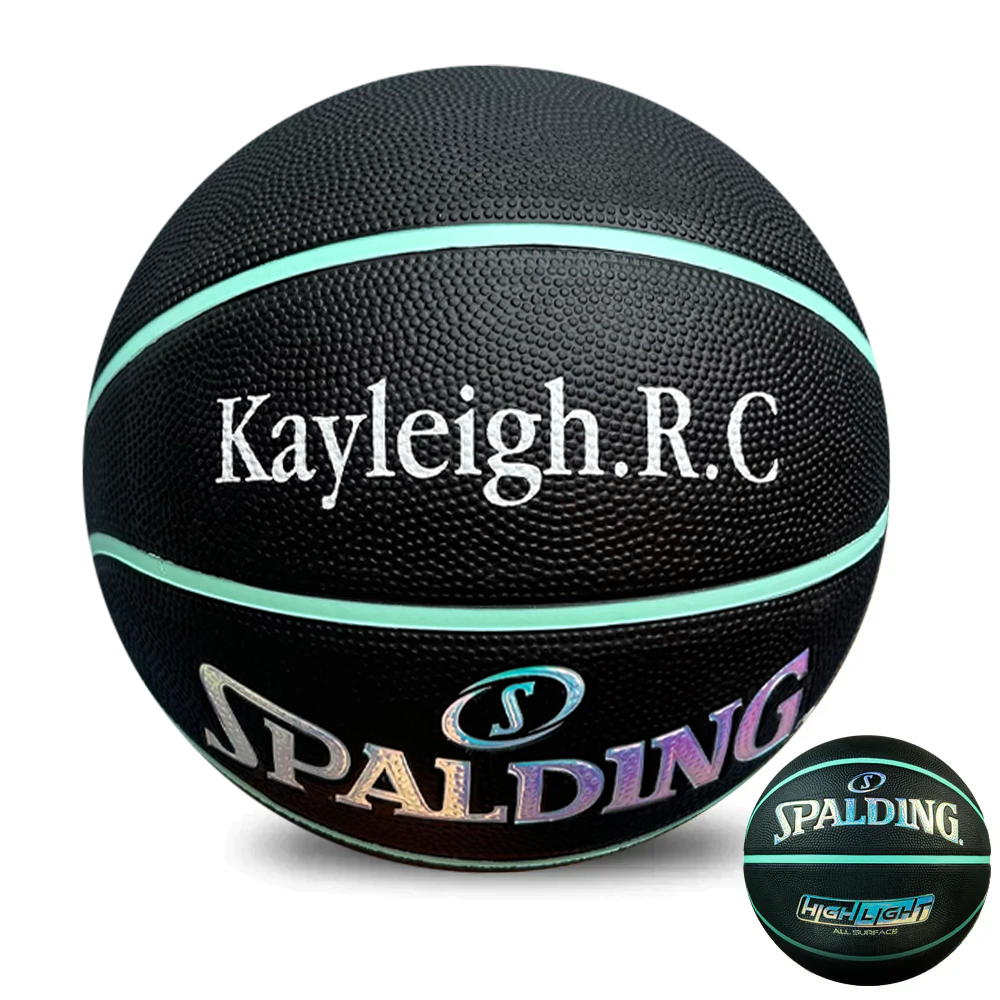 Personalised Spalding Rubber Black/Mint Highlight Foil Basketball (Size 5, 6)