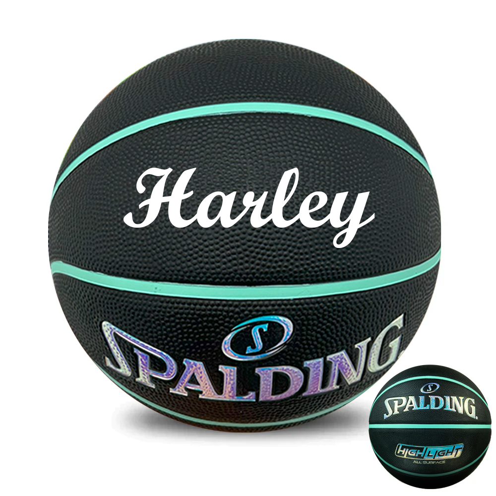 Personalised Spalding Rubber Black/Mint Highlight Foil Basketball (Size 5, 6)