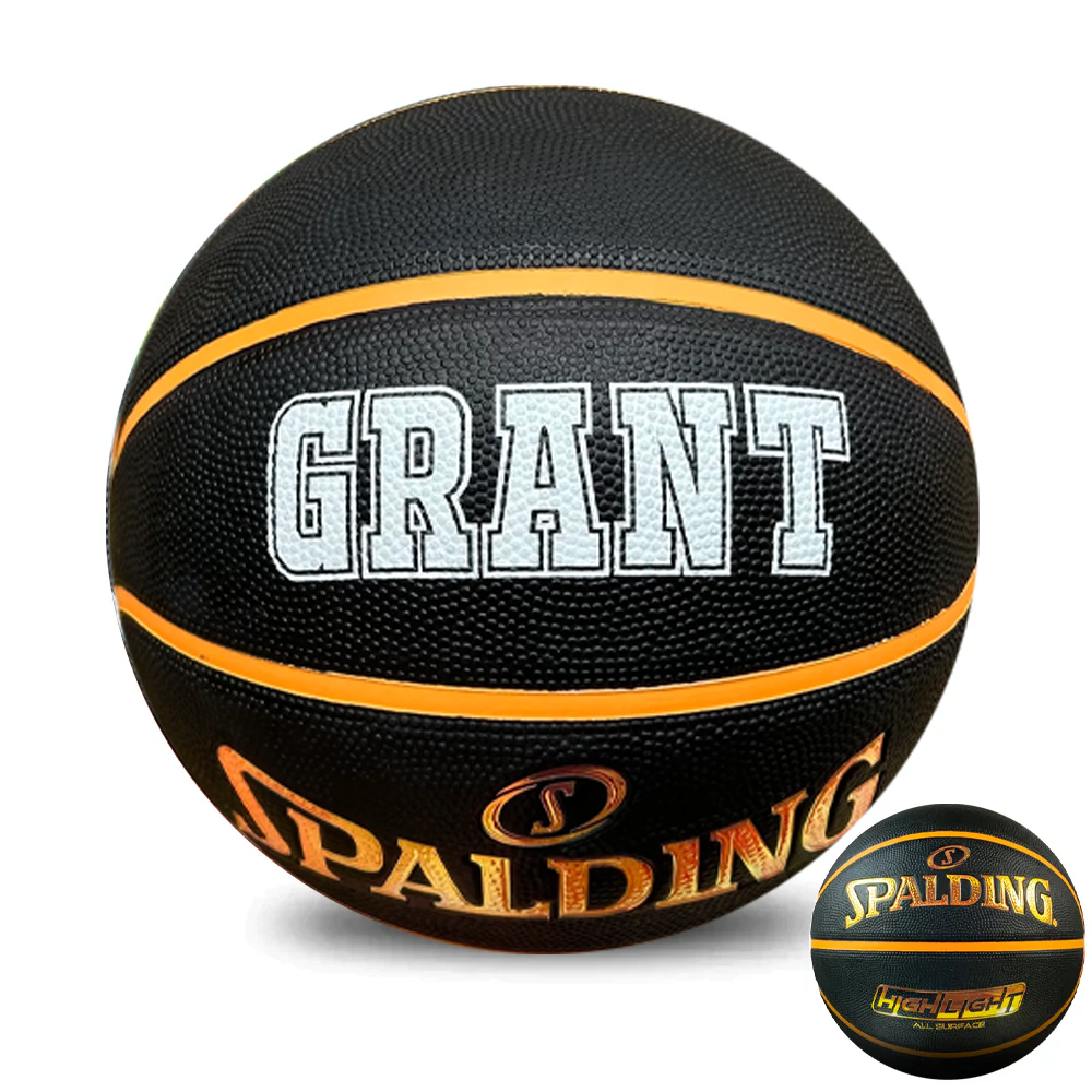 Personalised Spalding Rubber Black/Orange Highlight Foil Basketball (Size 6, 7)