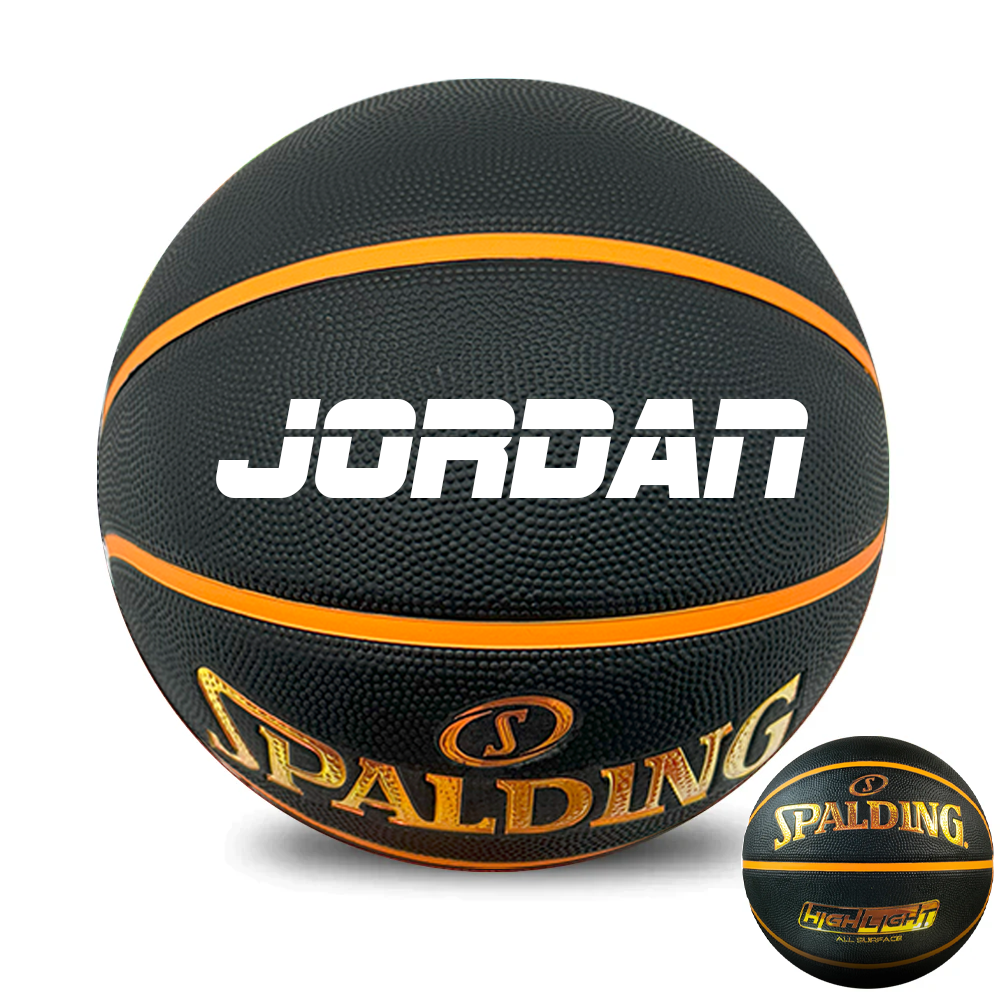 Personalised Spalding Rubber Black/Orange Highlight Foil Basketball (Size 7)
