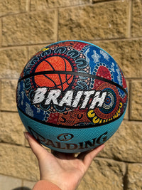 Load image into Gallery viewer, Personalised Spalding NBL Aqua Blue Indigenous Basketball (Size 5, 6, 7)
