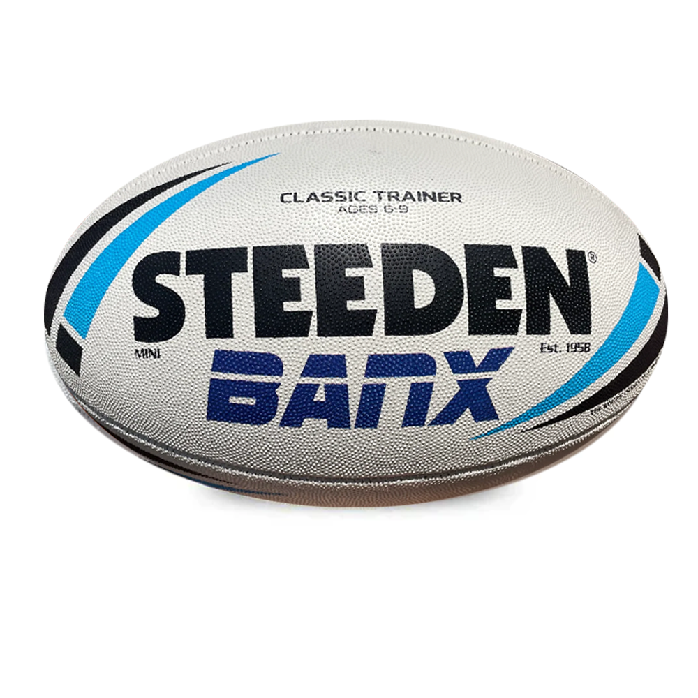 Personalised White/Blue Steeden Rugby League Balls (Mini Size)