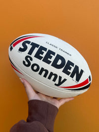 Load image into Gallery viewer, Personalised White &amp; Red Steeden Rugby League (size 5)
