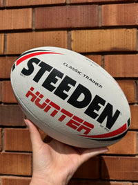 Load image into Gallery viewer, Personalised White &amp; Red Steeden Rugby League (size 5)
