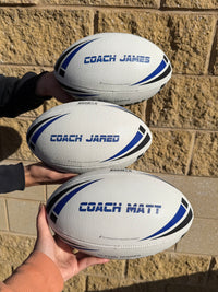 Load image into Gallery viewer, Personalised White/Blue Steeden Rugby League Balls (Mod Size)
