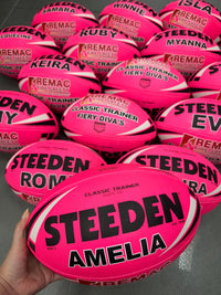 Load image into Gallery viewer, Personalised Pink Steeden Rugby League Balls (Size 5)
