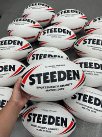Load image into Gallery viewer, Personalised White &amp; Red Steeden Rugby League (size 5)
