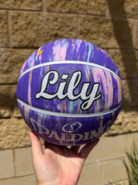 Load image into Gallery viewer, Personalised Spalding Rubber Basketball Purple Multi Marble (Size 5, 6)
