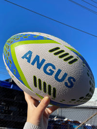 Load image into Gallery viewer, Personalised White/Blue/Green Aus Star Sports Rugby Union Ball (Size 5)
