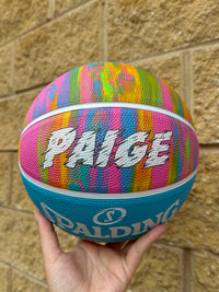 Load image into Gallery viewer, Personalised Spalding Rubber Basketball Pink Marble (Size 5, 6)
