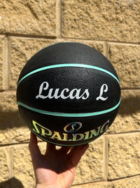 Load image into Gallery viewer, Personalised Spalding Rubber Black/Mint Highlight Foil Basketball (Size 5, 6)

