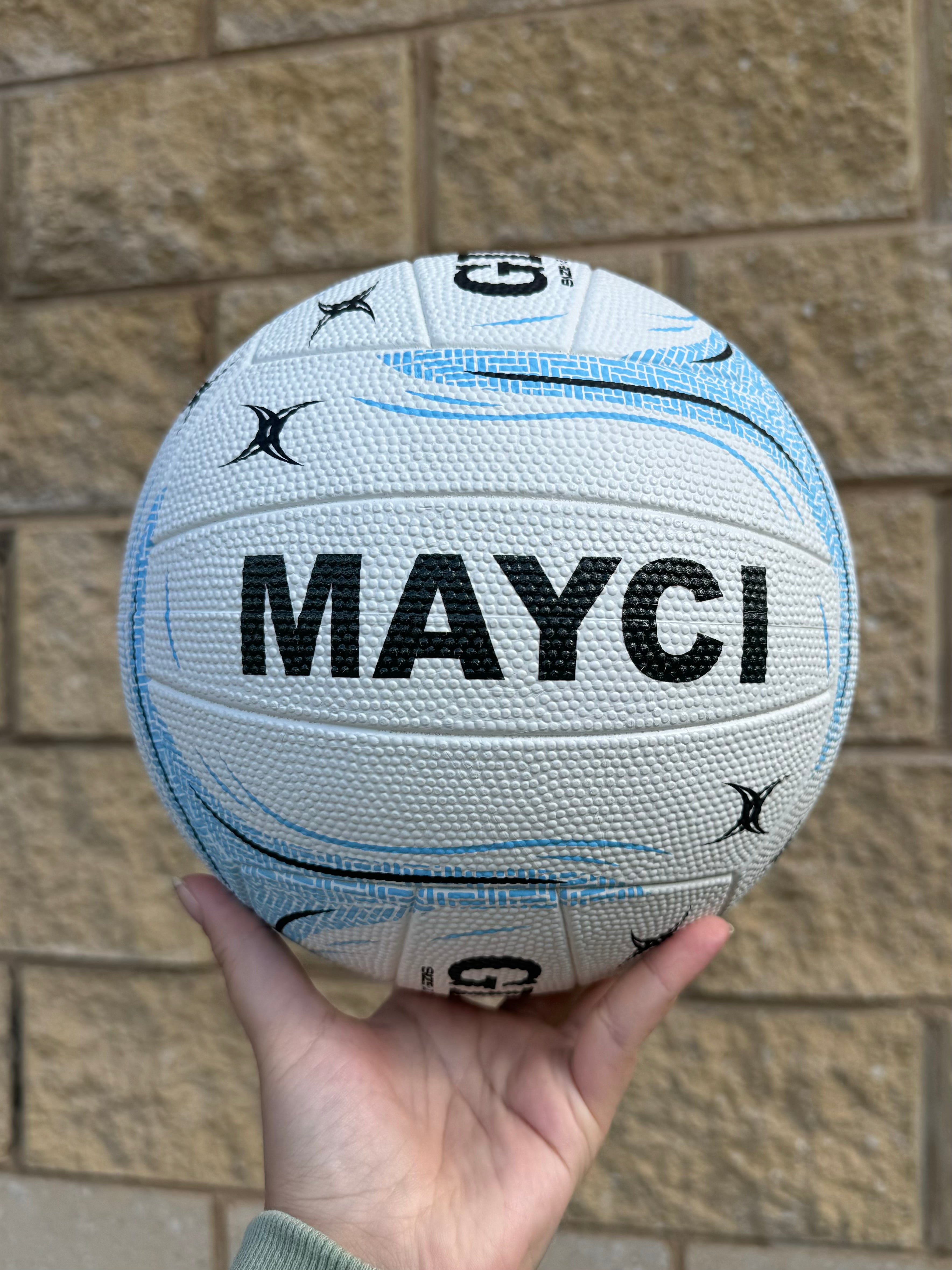 Personalised Gilbert Phoenix Netball White and Blue (SIZE 4, 5)