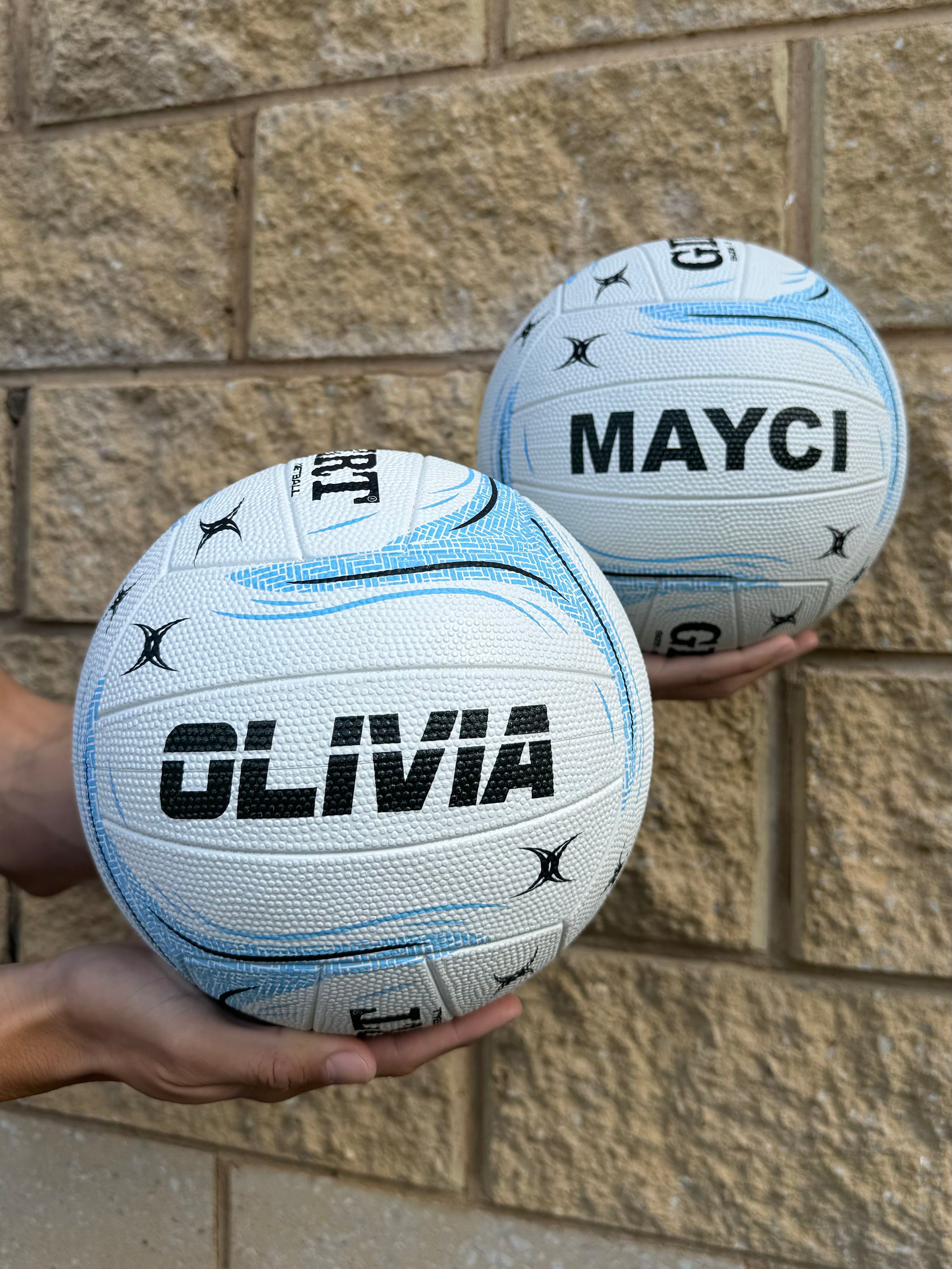 Personalised Gilbert Phoenix Netball White and Blue (SIZE 4, 5)