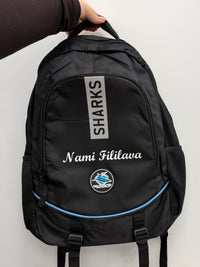 Load image into Gallery viewer, Personalised Cronulla Sharks Official NRL Backpack
