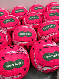 Load image into Gallery viewer, Personalised Gilbert Pink Spectra Netball (SIZE 5)
