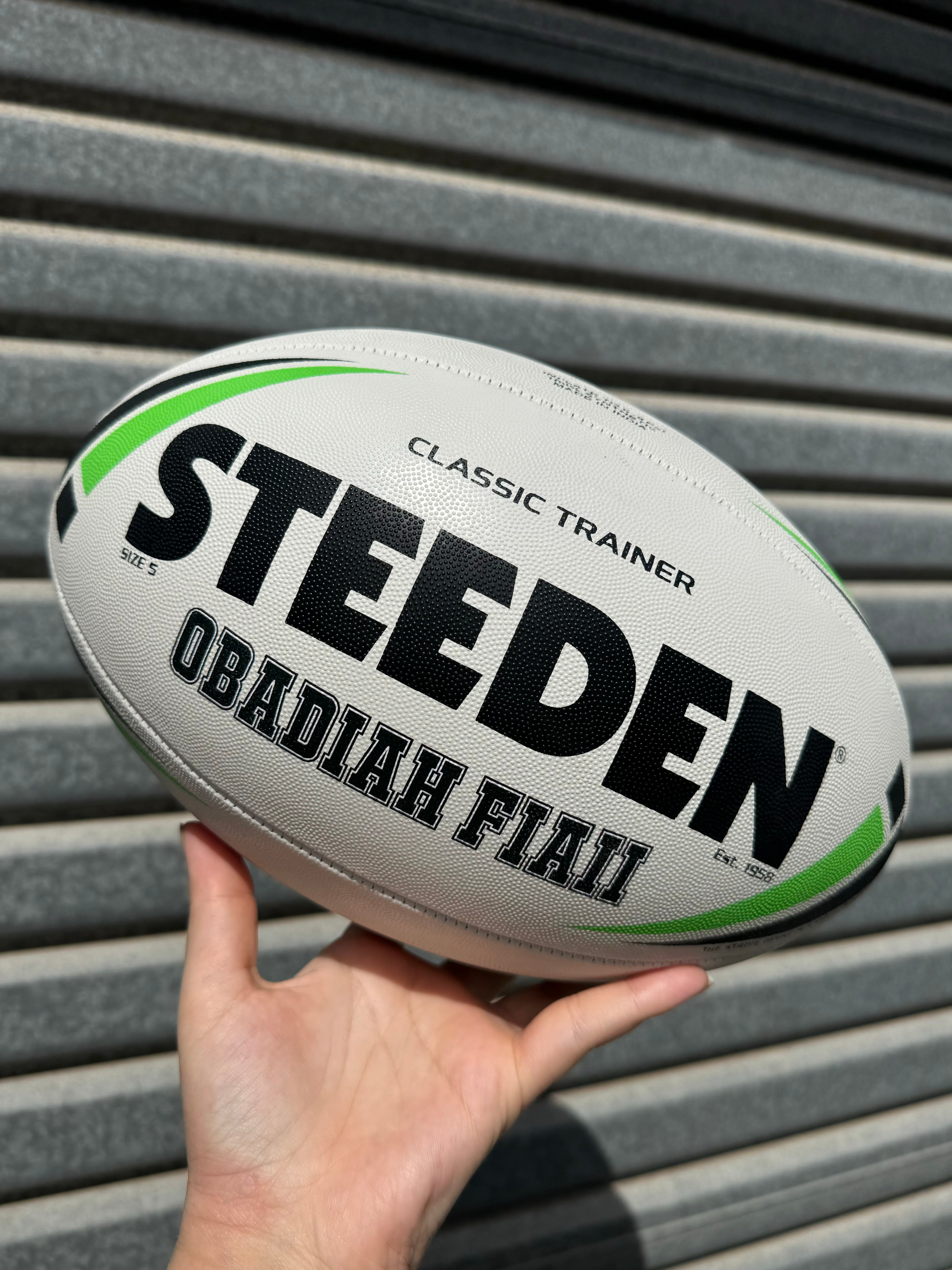 Personalised White Steeden Rugby League (size 5)