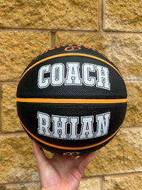 Load image into Gallery viewer, Personalised Spalding Rubber Black/Orange Highlight Foil Basketball (Size 6, 7)
