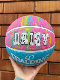 Load image into Gallery viewer, Personalised Spalding Rubber Basketball Pink Marble (Size 5, 6)
