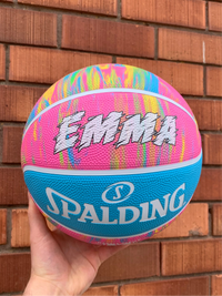 Load image into Gallery viewer, Personalised Spalding Rubber Basketball Pink Marble (Size 5, 6)
