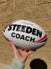 Load image into Gallery viewer, Personalised White &amp; Red Steeden Rugby League (size 5) - 4 day dispatch
