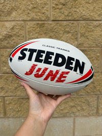 Load image into Gallery viewer, Personalised White &amp; Red Steeden Rugby League (size 5)
