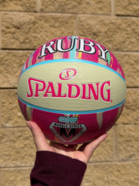 Load image into Gallery viewer, Personalised Spalding Pink Multi Marble Glow Rubber Basketball (Size 5, 6)
