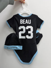 Load image into Gallery viewer, Personalised Cronulla Sharks NRL Lullaby 3pc Baby Gift Set
