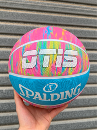 Load image into Gallery viewer, Personalised Spalding Rubber Basketball Pink Marble (Size 5, 6)
